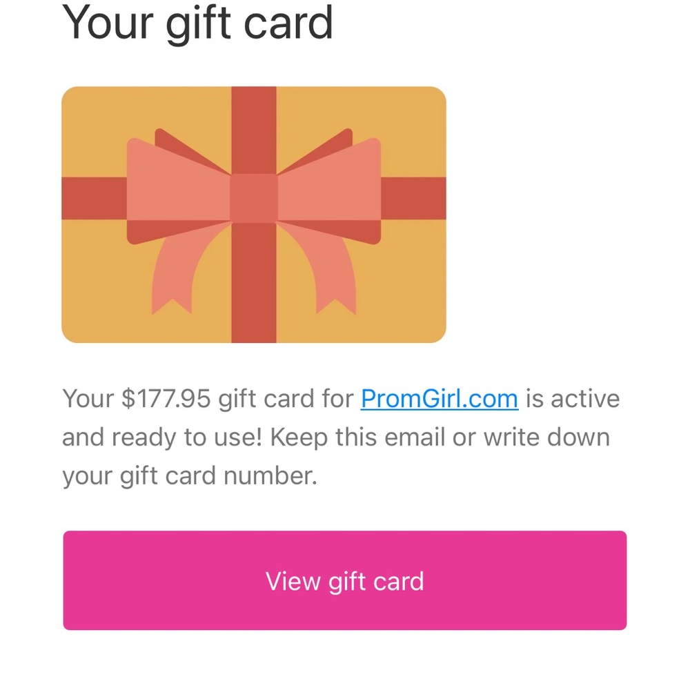 PromGirl Gift Card with Pink and Gold Design